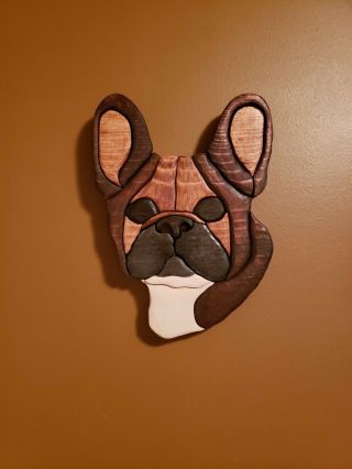 Ooak Hand Made Painted Fawn Black Mask French Bulldog Pine Wood Wall Art Piece