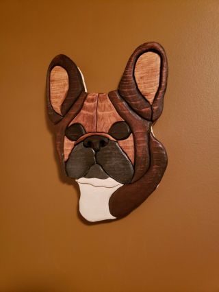 OOAK Hand made painted Fawn Black Mask French Bulldog pine wood wall art piece 4