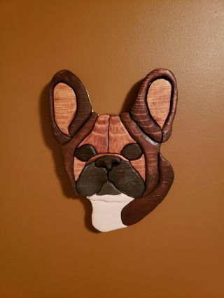 OOAK Hand made painted Fawn Black Mask French Bulldog pine wood wall art piece 5