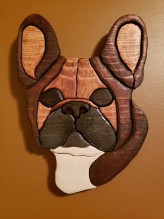 OOAK Hand made painted Fawn Black Mask French Bulldog pine wood wall art piece 6