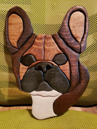 OOAK Hand made painted Fawn Black Mask French Bulldog pine wood wall art piece 8