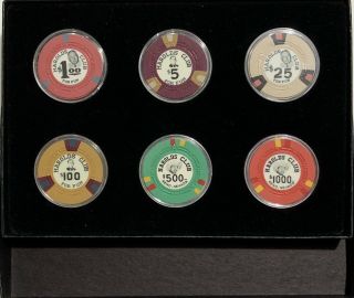Harolds Club Reno 6 Chip Set.  Includes Rare $1000 Chip.  Or Unc
