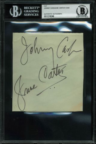Johnny Cash & June Carter Cash Authentic Signed 4.  5x5 Cut Signature Bas Slabbed