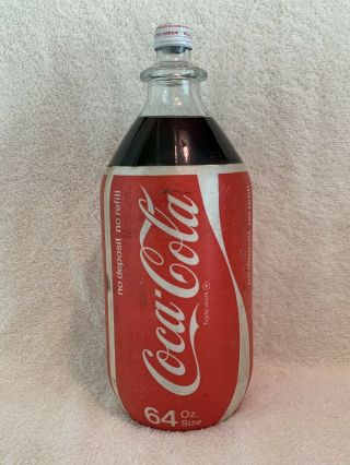 Full 64oz Coca - Cola Styrofoam Label Soda Bottle