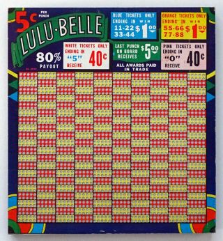 Lulu Belle Vintage Unpunched Gambling Trade Stimulator Punch Board Game
