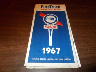 1967 Pure Oil Truck Stop Station Map Vintage Road Map