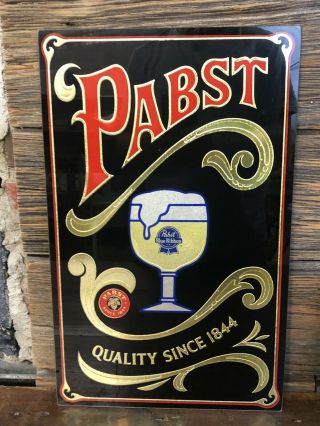 Vintage Pabst Blue Ribbon Beer Advertising Sign Gold Embossed Bar Decor Pbr