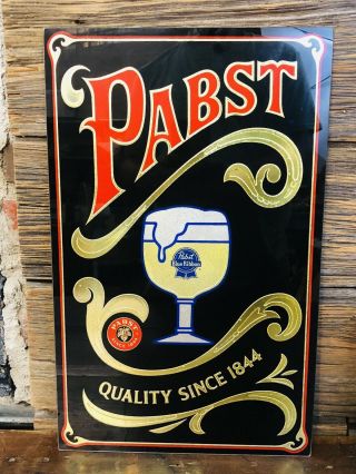Vintage Pabst Blue Ribbon Beer Advertising Sign Gold Embossed Bar Decor PBR 2
