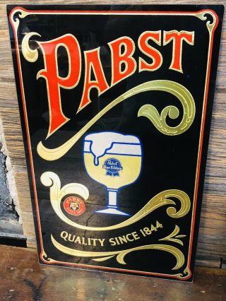 Vintage Pabst Blue Ribbon Beer Advertising Sign Gold Embossed Bar Decor PBR 3