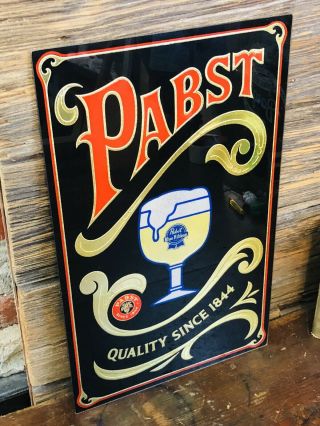 Vintage Pabst Blue Ribbon Beer Advertising Sign Gold Embossed Bar Decor PBR 5