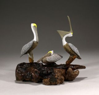 Pelican Trio Sculpture Direct From John Perry 8in Long Statue Decor
