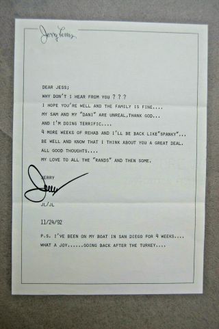 Rare 1992 Signed Personal Letter from JERRY LEWIS to JESS RAND (Agent) 2