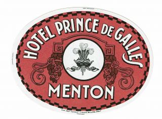 Hotel Prince De Galles Luggage Deco Label (menton)