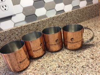 4 RUSSIAN STANDARD VODKA Moscow Mule Copper Overlay Stainless Mugs Cups 18oz Set 3