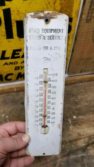Vintage Ford Tractor Equipment Advertising Thermometer Sign Clay City Illinois