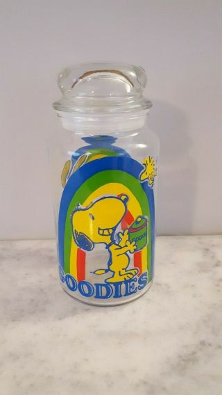 Vintage Rare Snoopy Peanuts Glass Goodies Jar Container With Lid 1965 8 "