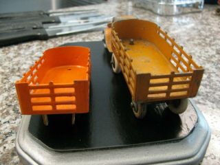 Tootsie toy 801 Mack Express stake truck and trailer version 2 orange and bonus 3