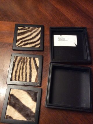 Ashanti Zebra Hide And Wood Drink Coasters Set Of 3 And Box Hard To Find 2
