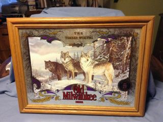 Old Milwaukee Beer Timber Wolves Mirror Wildlife Series 5 Hunting Man Cave Bar