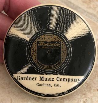 Antique Gardner Music Company Brunswick Record Celloid Compact Gardena Ca Lady
