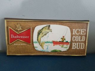 Vtg 1960s Budweiser Beer Guy Fishing & Boat With Fish Vacuform Plastic Sign Rare