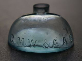 Unusual Antique Half Oval Ink Bottle - Embossed G.  M.  W.  & A.  A.  S.