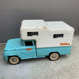 1960’s Vintage Tonka Turquoise Truck And White Camper Usa Toy Toys Camping Rare