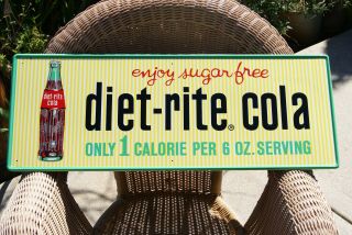 Vintage 1961 Embossed Diet - Rite Cola Metal Sign Appears 31 5/8 X 11 3/4