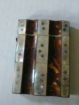 Victorian Ladies Calling Card Holder Mother Of Pearl Alabaster Shell Inlay