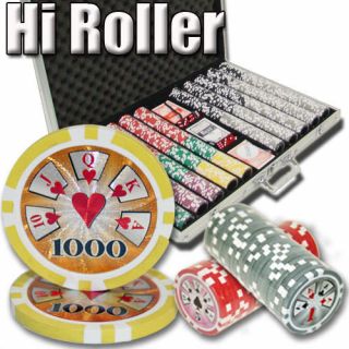 1000 High Roller 14g Clay Poker Chips Set With Aluminum Case - Pick Chips
