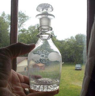 1840s Early Pontiled Flint Glass 1/2 Pint Liquor Decanter W/mushroom Stopper