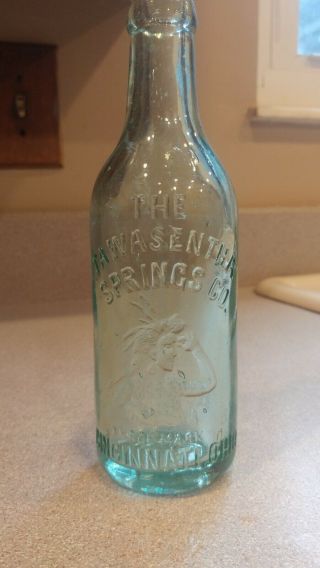 Antique The Tawasentha Springs Co Cincinnati Blob Bottle.  Embossed Indian Bust