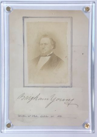 Brigham Young - Autograph 1874 Signed Cabinet Photo Mormon