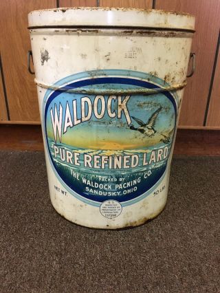 Vintage Waldock Pure Lard Can 50 Lb.  Sandusky,  Ohio Cabin Decor