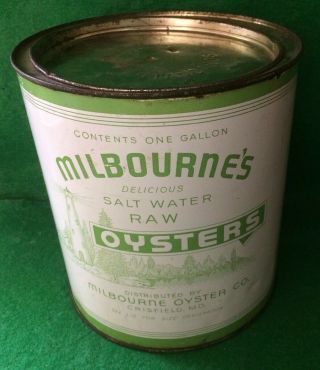 Milbournes Brand Gallon Salt Water Seafood Oyster Tin Can Crisfield Maryland
