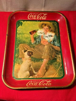 Antique 1931 Coca Cola Advertising Serving Tray - Boy With Dog - Coke