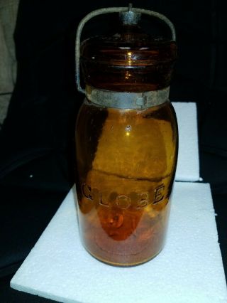 Antique Globe Amber Glass Fruit/canning Jars Quart 51