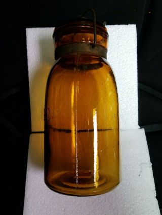 Antique Globe Amber Glass Fruit/Canning Jars Quart 51 4