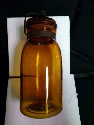 Antique Globe Amber Glass Fruit/Canning Jars Quart 51 5