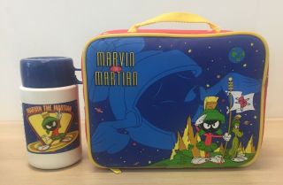 Looney Tunes Marvin The Martian Lunch Bag Lunchbox & Thermos 1995 Zx