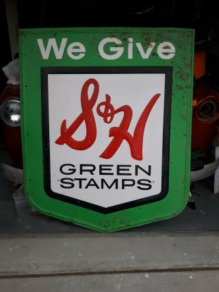 Huge - We Give S&h Green Stamp Metal Embossed Sign
