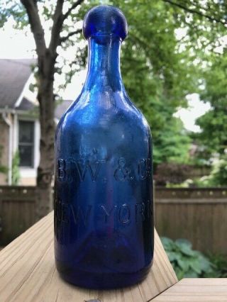 B.  W.  &co.  York/soda Water.  Pontiled,  Cobalt Soda Water Bottle From N.  Y.