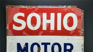 Vintage double sided SOHIO PORCELAIN MOTOR OIL SIGN PATINA gas station 2