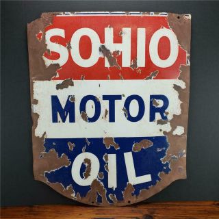 Vintage double sided SOHIO PORCELAIN MOTOR OIL SIGN PATINA gas station 5