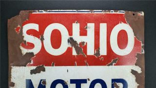 Vintage double sided SOHIO PORCELAIN MOTOR OIL SIGN PATINA gas station 6