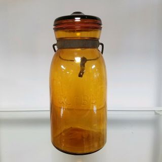 Amber Globe Quart Fruit Jar 1886 With Matching Lid