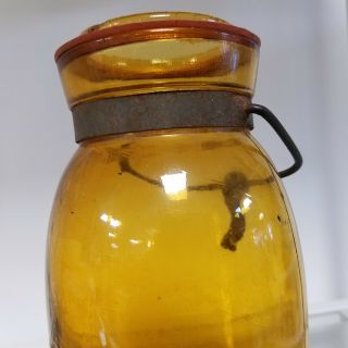 AMBER GLOBE QUART FRUIT JAR 1886 with MATCHING LID 3