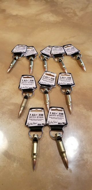 10 Lucky Shot Bullet Bottle Opener Keychain,  2 Regular Keychains,  6 Corkscrew