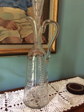 Swedish Antique 1880’s Cut Crystal Decanter With Stopper And Handle