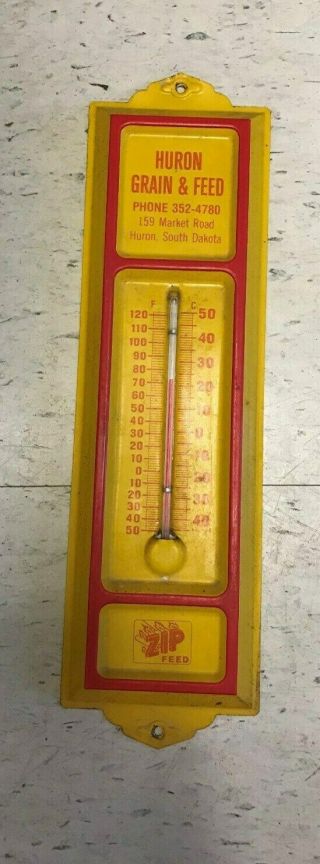 Vintage Zip Feed Metal Thermometer Huron Grain Feed South Dakota